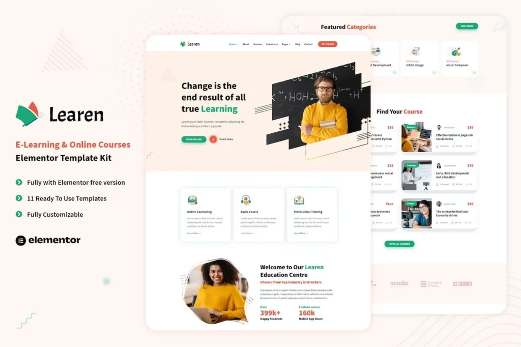 Learen – E-Learning &amp; Online Courses Elementor Template Kit
