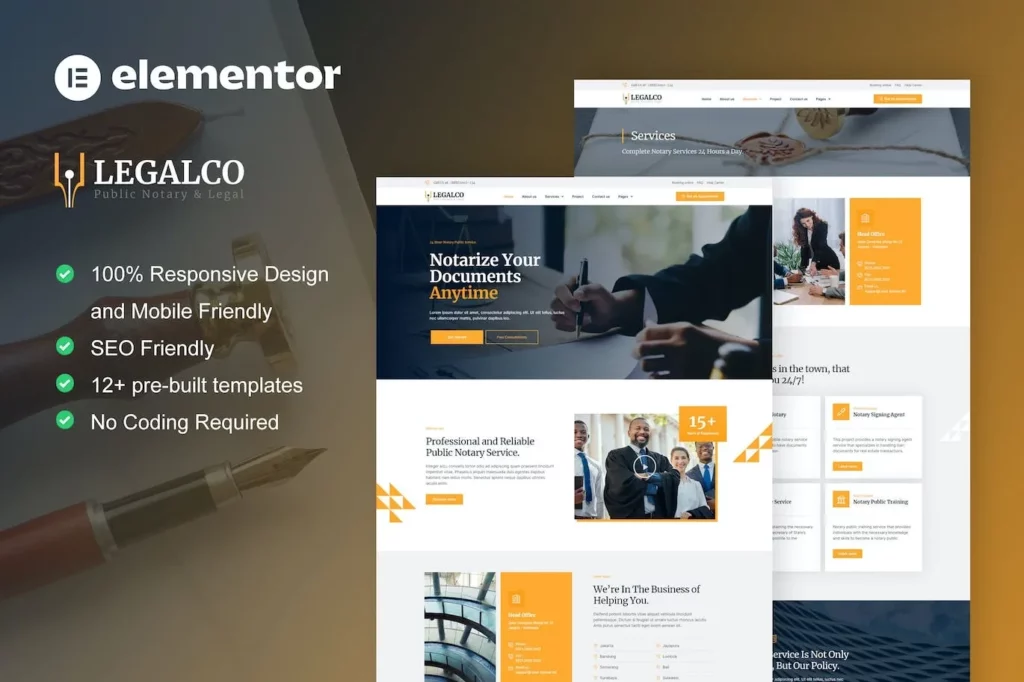 Legalco – Notary Public &amp; Legal Services Elementor Pro Template Kit