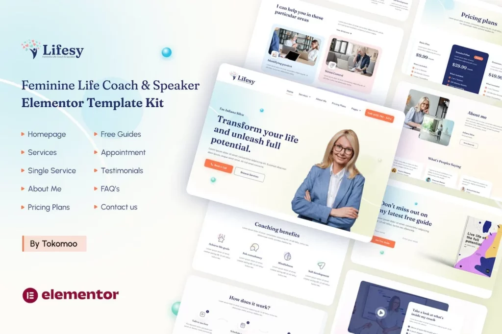 Lifesy – Feminine Life Coach &amp; Speaker Elementor Template Kit