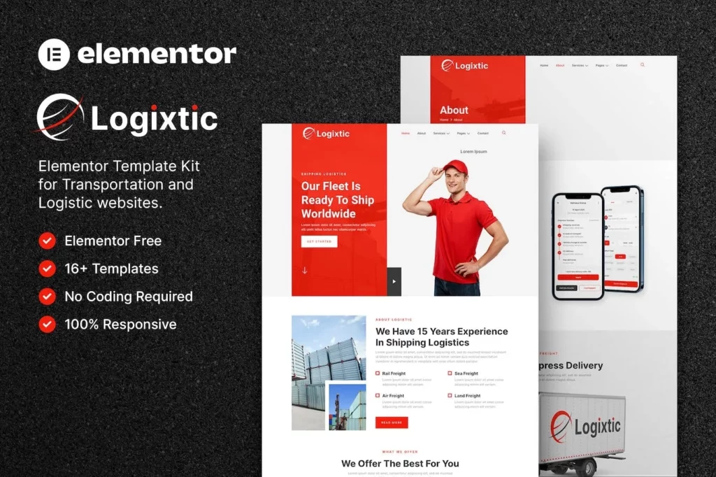 Logixtic – Transportation &amp; Logistic Elementor Template Kit