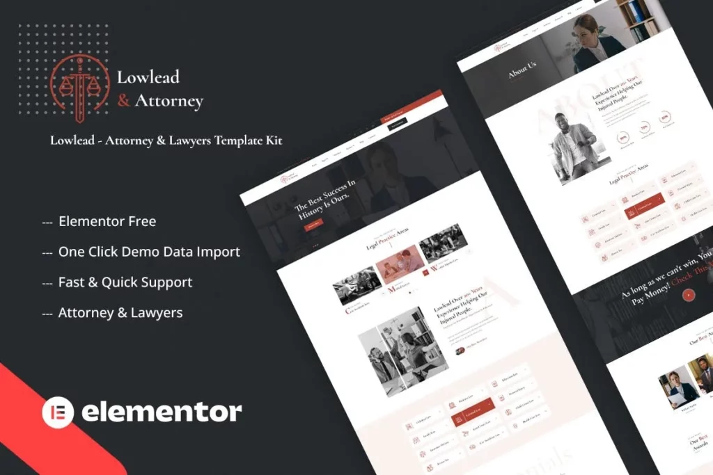 Lowlead – Attorney &amp; Lawyers Elementor Template Kit