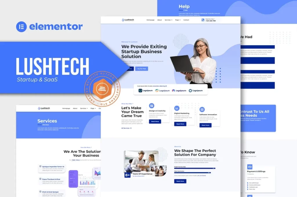 Lushtech – Startup &amp; SaaS Elementor Pro Template Kit