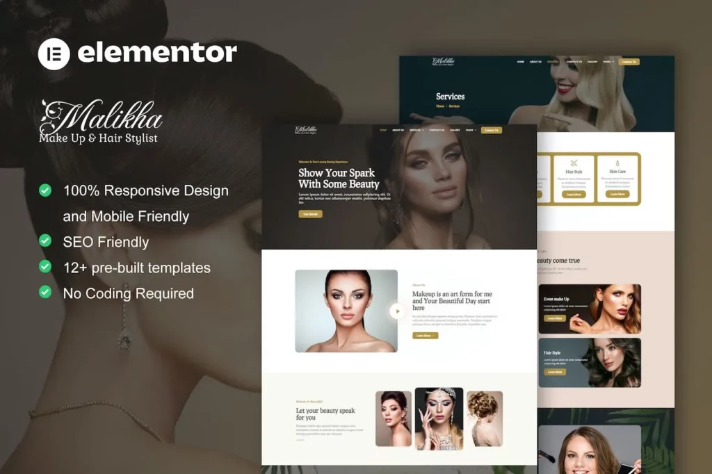 Malikha – Beauty Salon &amp; Spa Elementor Pro Template Kit