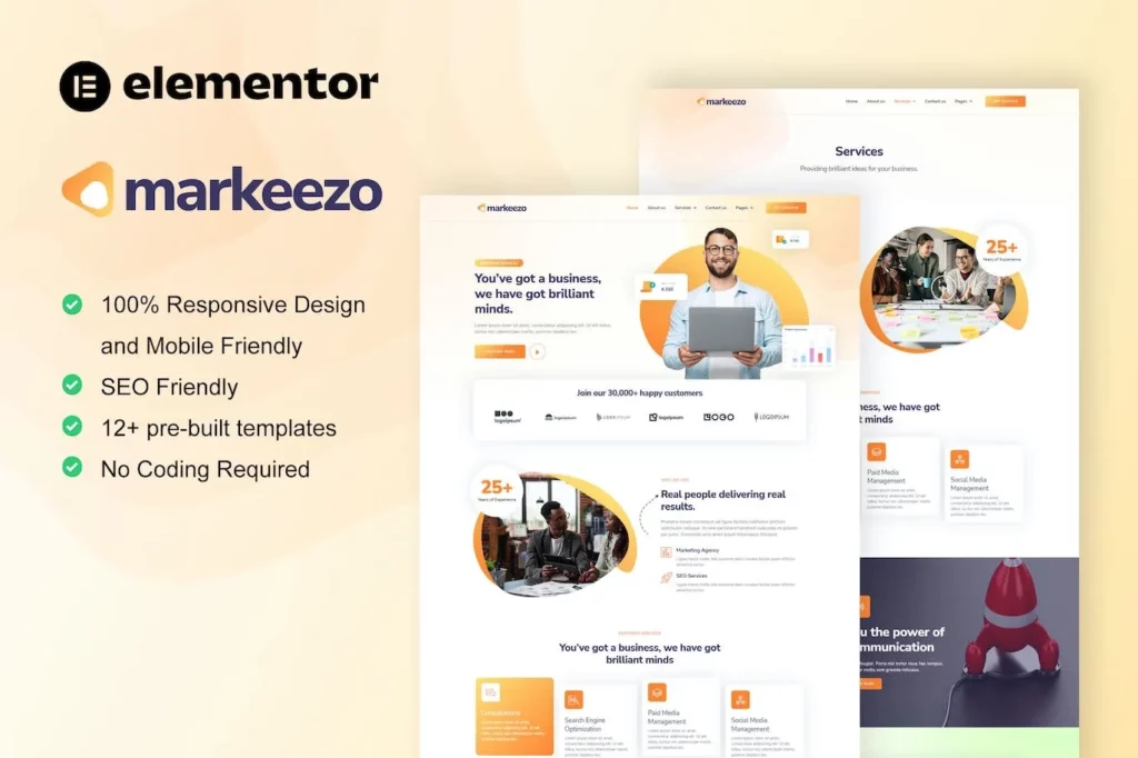 Markeezo – SEO &amp; Digital Marketing Agency Elementor Template Kit