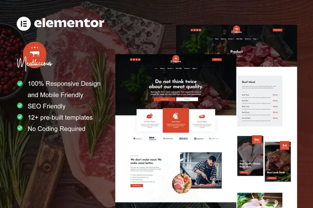 Meatlicious – Meat Shop &amp; Butcher Elementor Template Kit