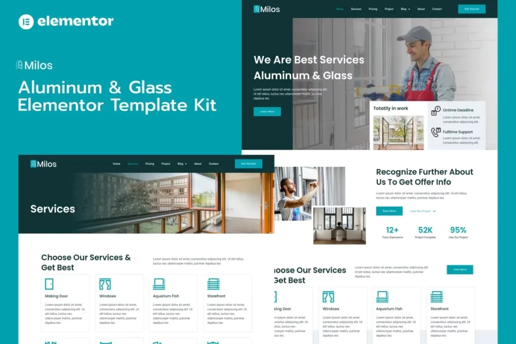 Milos – Aluminum &amp; Glass Elementor Pro Template Kit