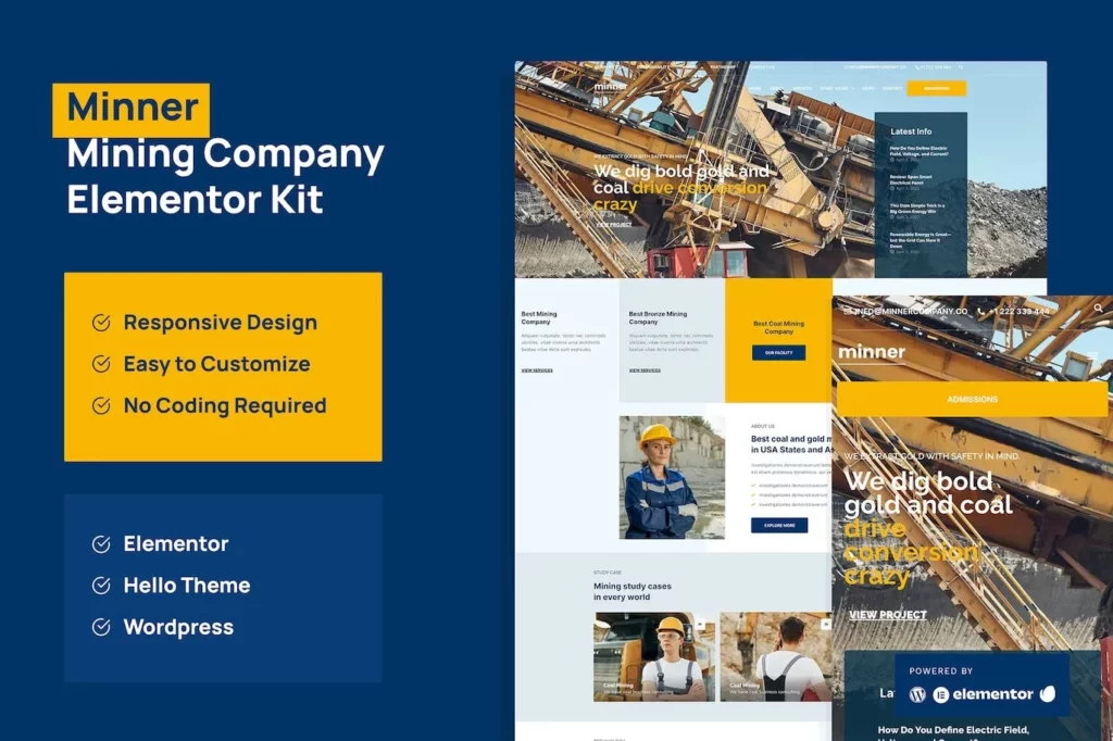 Minner – Construction &amp; Building Elementor Template Kit