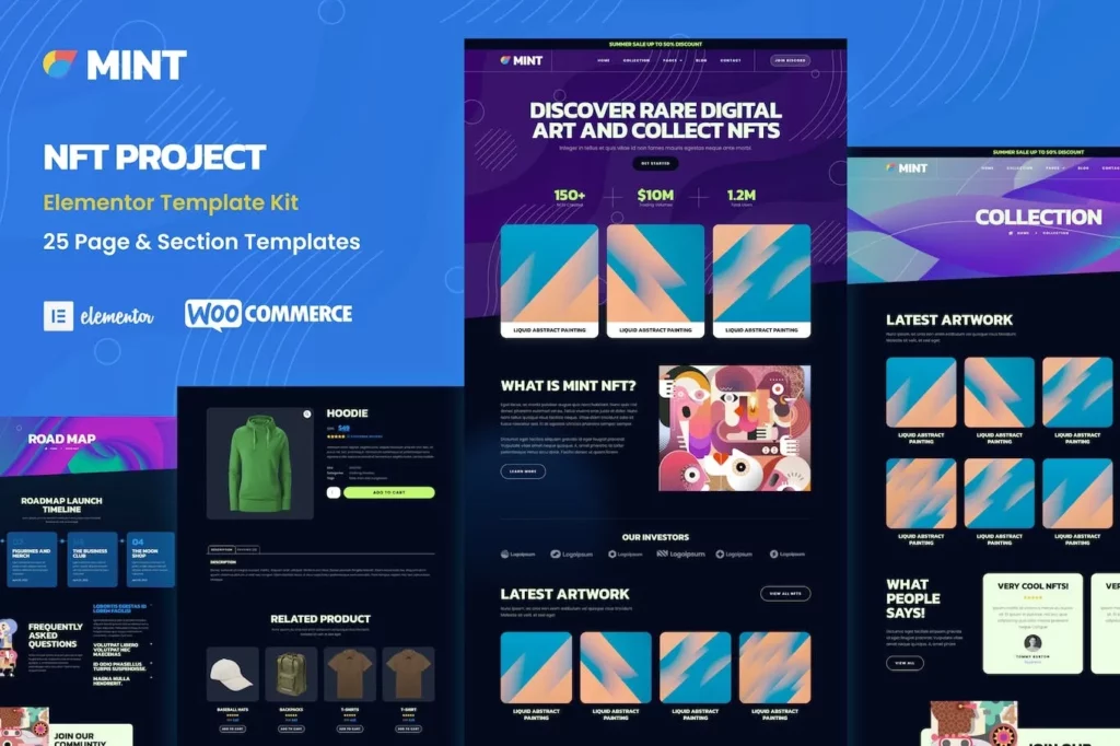 Mint – NFT Projects &amp; Portfolio WooCommerce Elementor Template Kit
