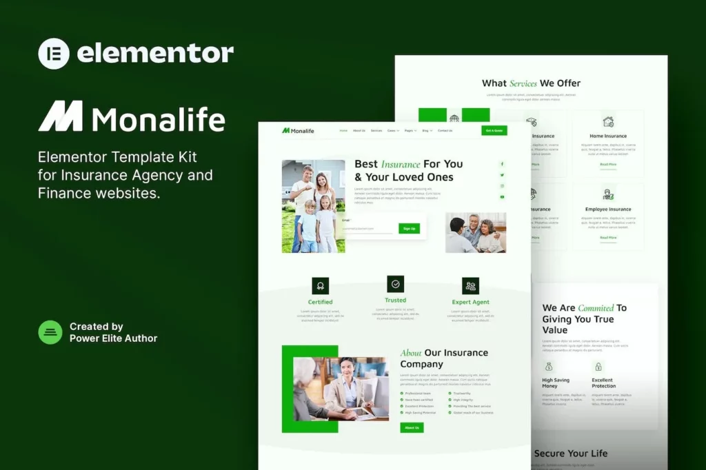 Monalife – Insurance Agency &amp; Finance Elementor Template Kit