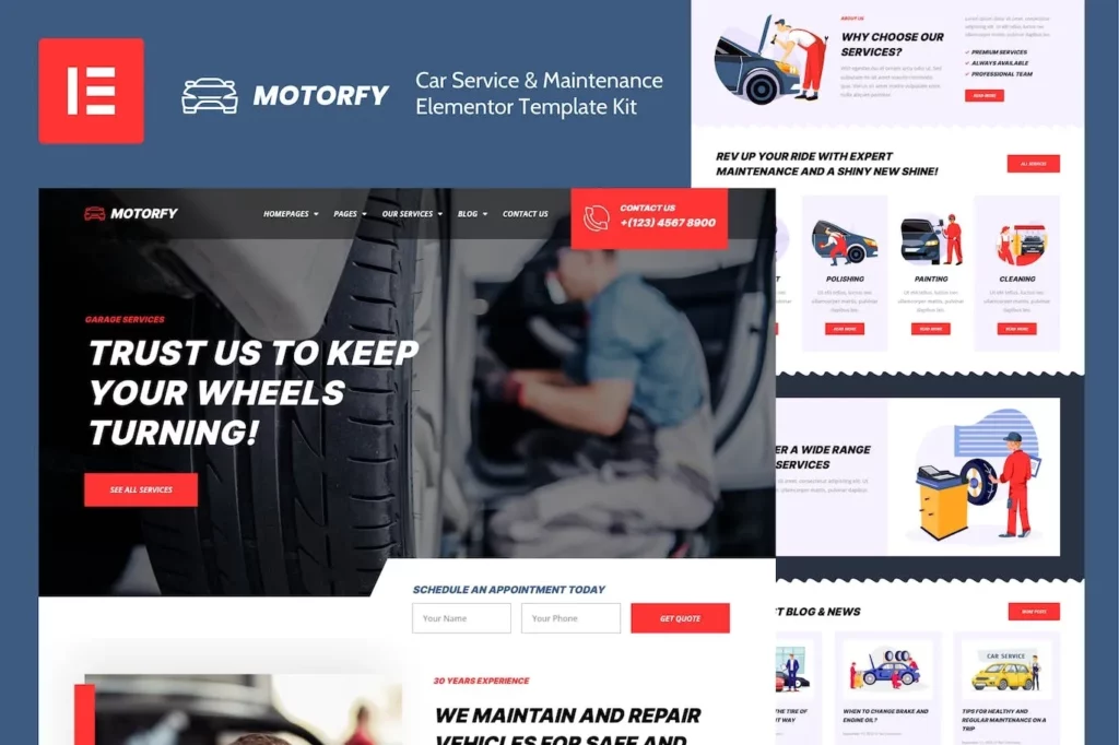 Motorfy – Car Service &amp; Maintenance Elementor Template Kit