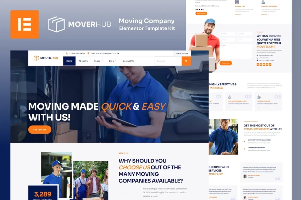 Moverhub – Moving Company Elementor Template Kit