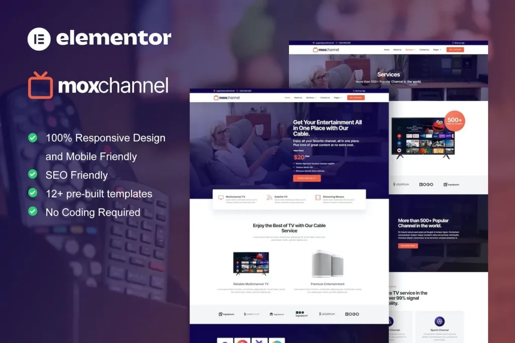 MoxChannel – TV Channel Service Elementor Template Kit