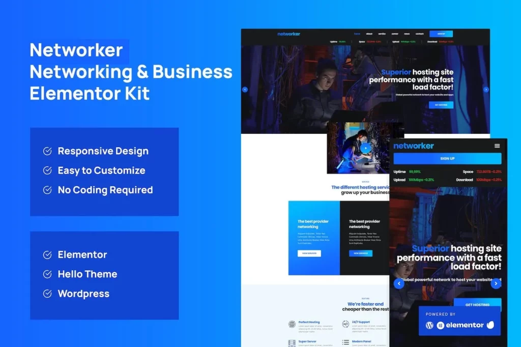 Networker – Business Services &amp; Hosting Services Elementor Template Kit