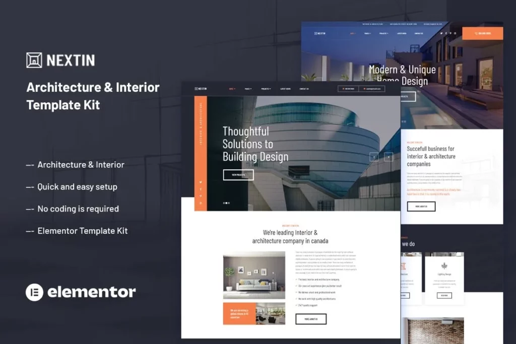 Nextin – Architecture &amp; Interior Elementor Template Kit