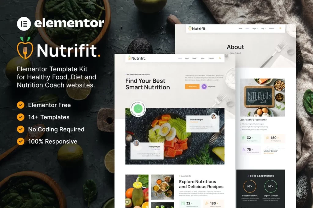 Nutrifit – Healthy Food &amp; Nutrition Coach Elementor Template Kit