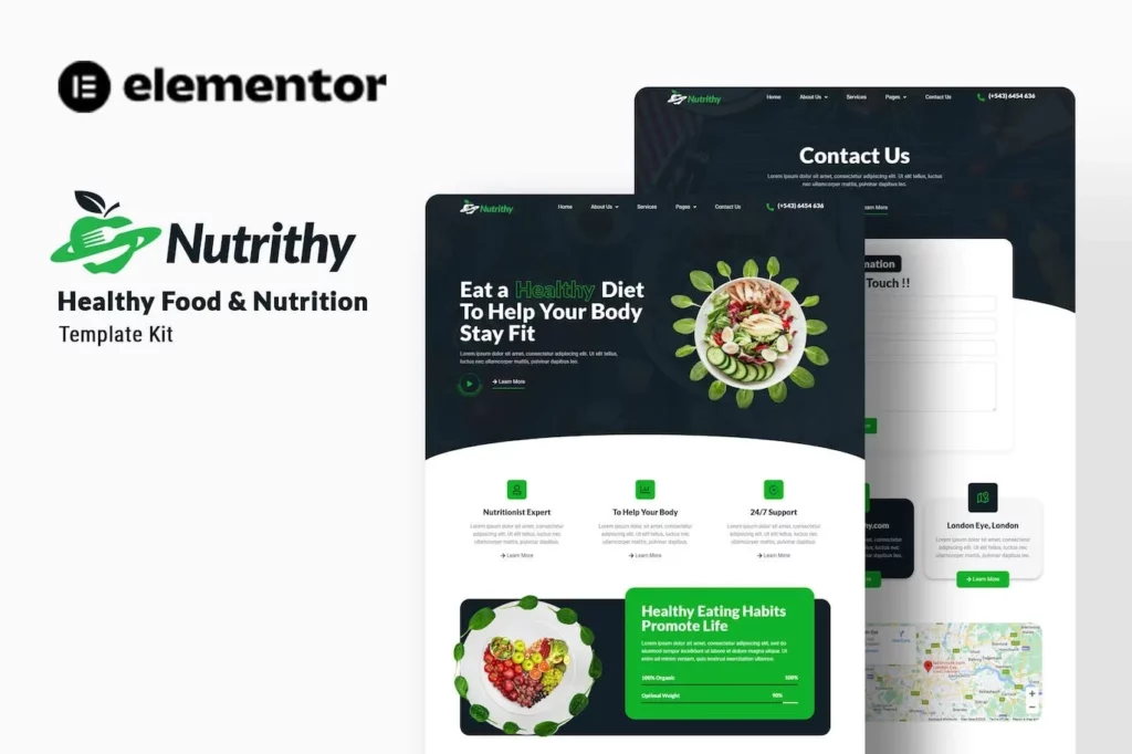 Nutrithy – Healthy Food &amp; Nutrition Elementor Template Kit