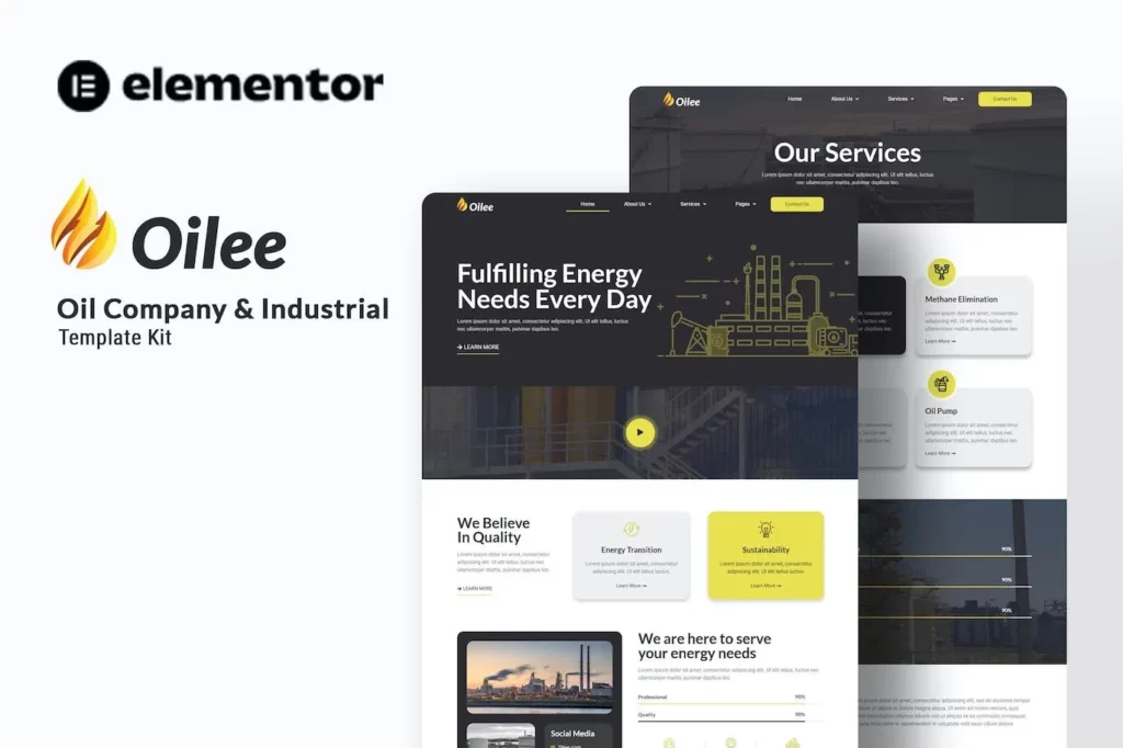 Oilee – Oil Company &amp; Industrial Company Elementor Template Kit