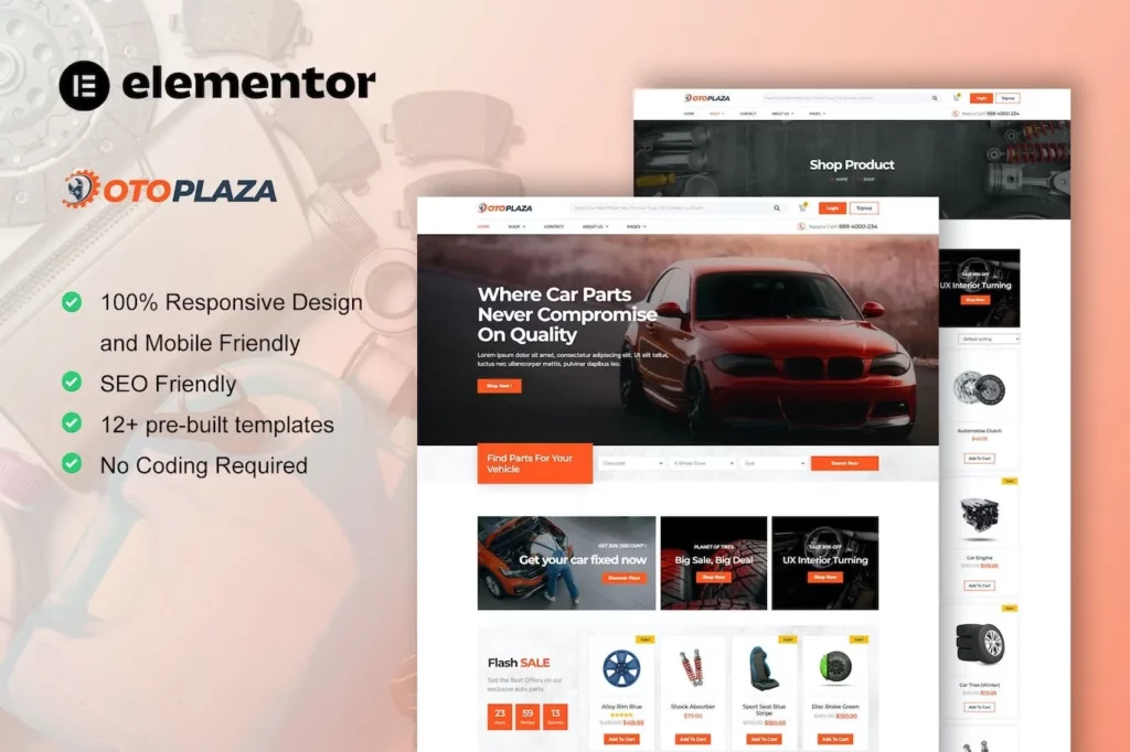OtoPlaza – Auto Parts Store &amp; Accessories Elementor Pro Template Kit