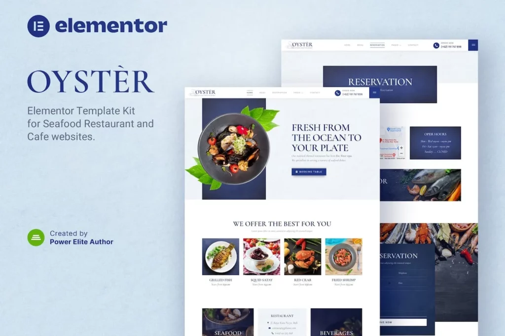 Oyster – Seafood Restaurant &amp; Cafe Elementor Template Kit
