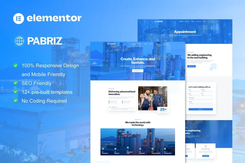 Pabriz – Engineering &amp; Industrial Service Elementor Template Kit
