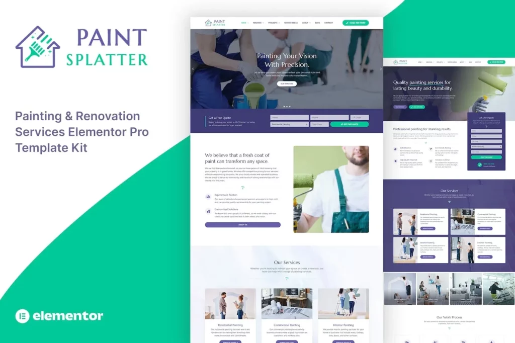 Paint Splatter – Painting &amp; Renovation Services Elementor Pro Template Kit