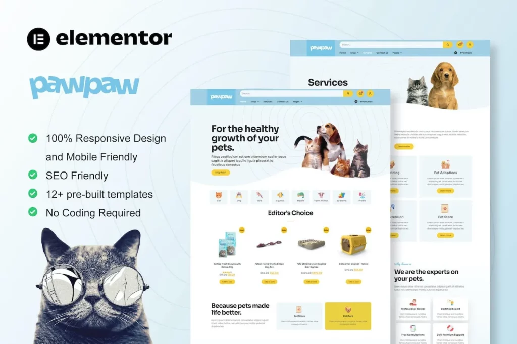 PawPaw – WooCommerce Pet Shop &amp; Pet Care Elementor Template Kit