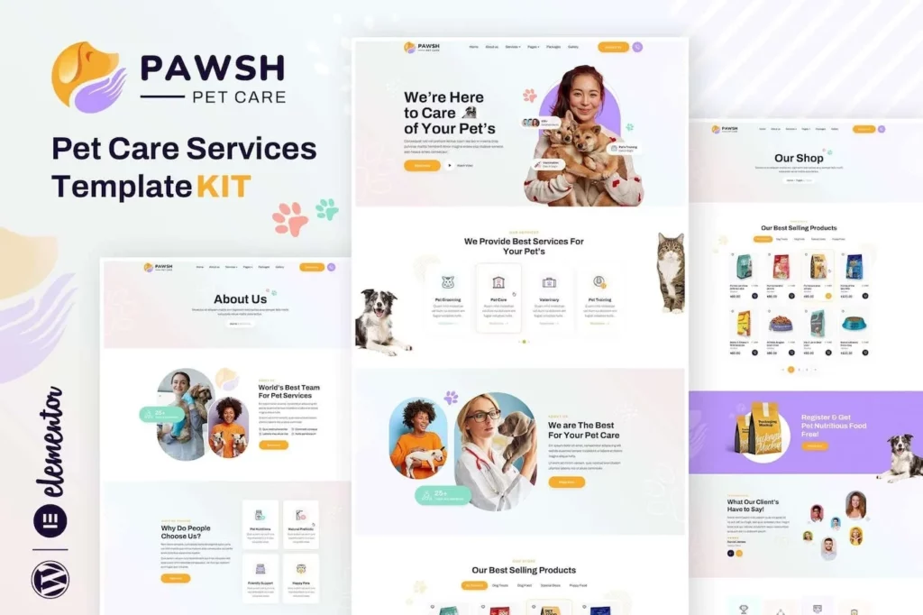 Pawsh – Pet Care &amp; Shop Elementor Template Kit