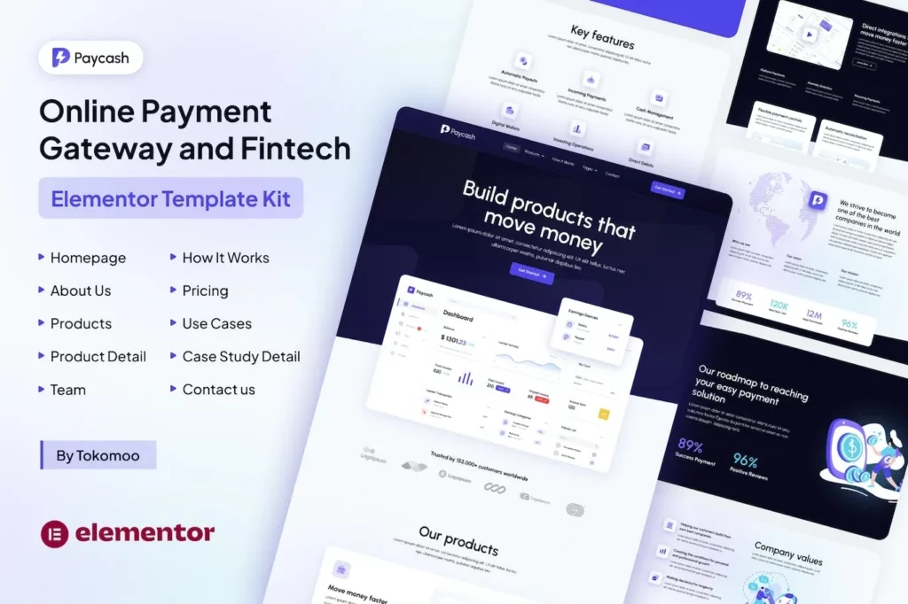 Paycash – Online Payment Gateway &amp; Fintech Elementor Template Kit