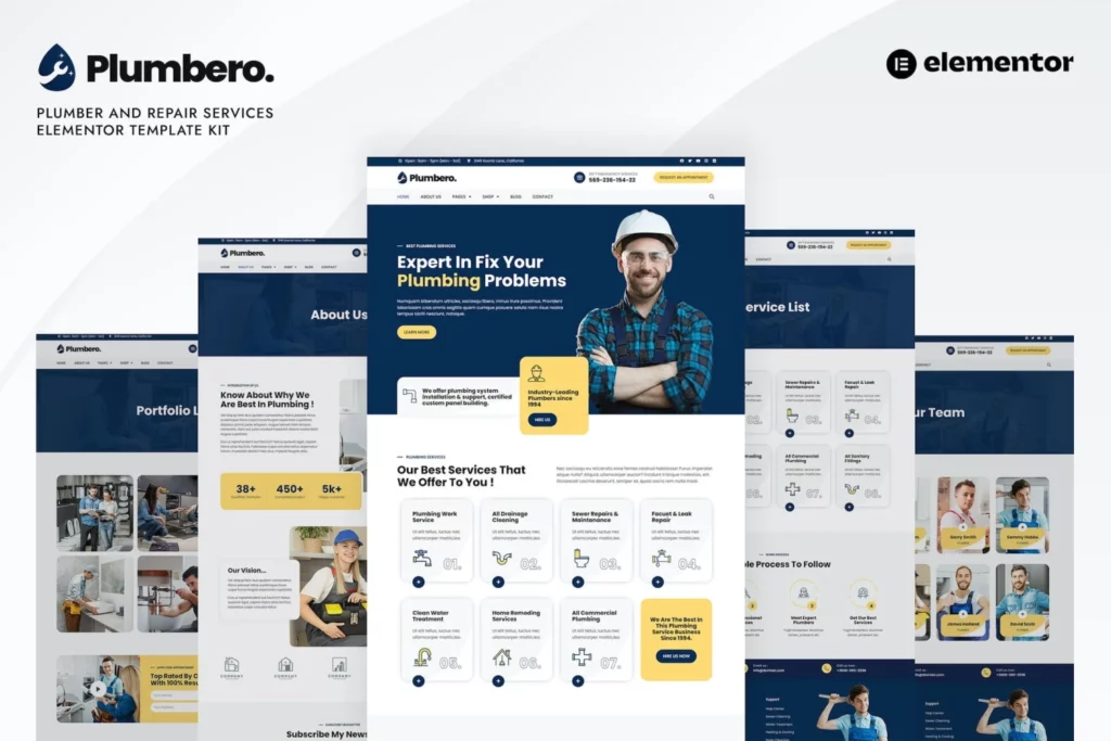 Plumbero – Plumber &amp; Repair Services Elementor Template Kit