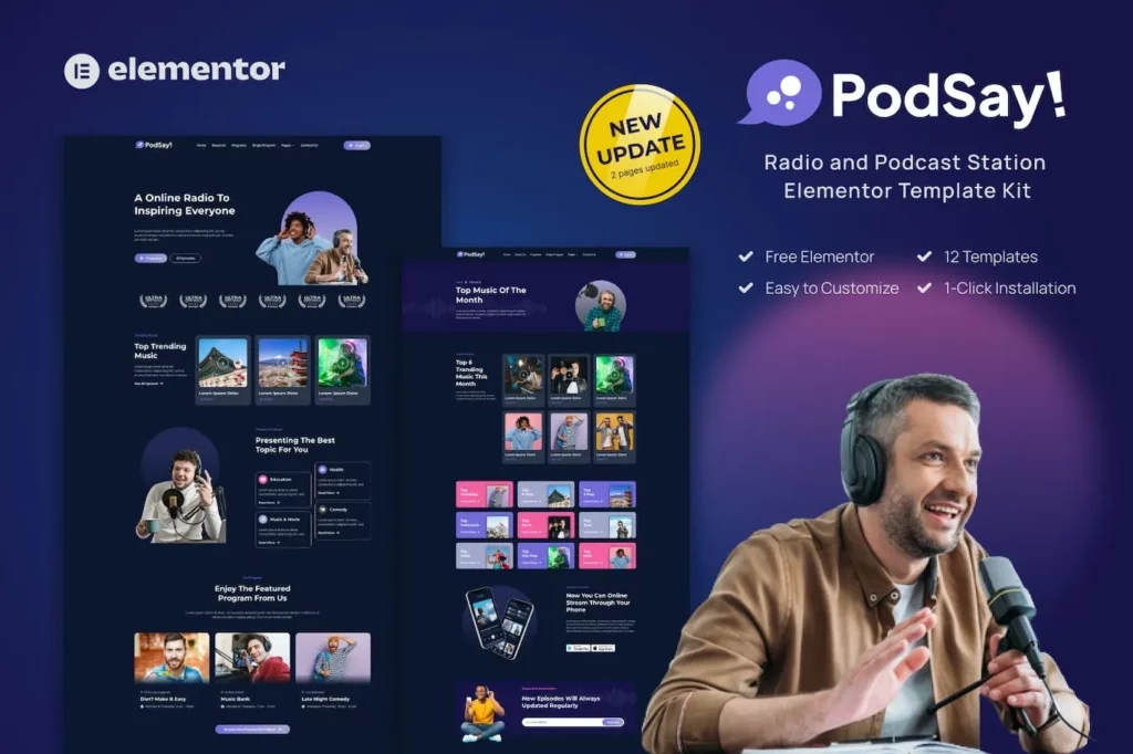 PodSay – Radio &amp; Podcast Station Elementor Template Kit