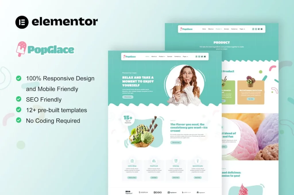 PopGlace – Ice Cream Shop Elementor Template Kit