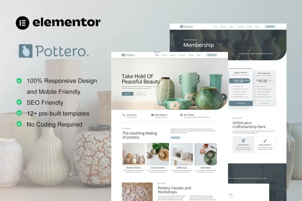Pottero – Pottery &amp; Ceramics Studio Elementor Template Kit