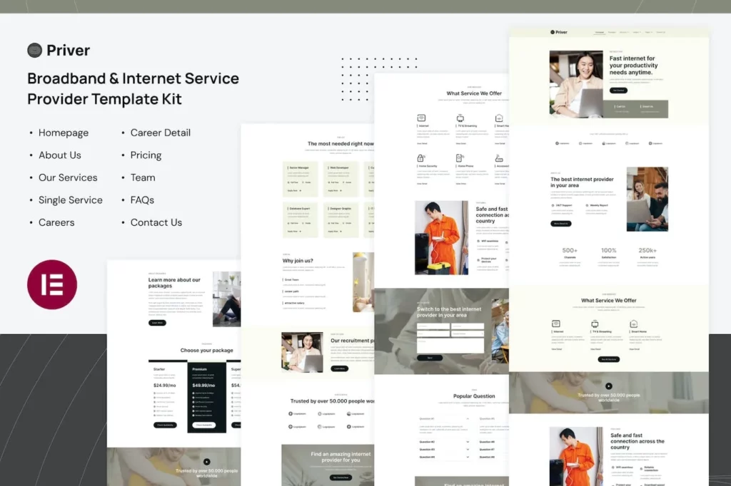 Priver – Broadband &amp; Internet Service Provider Elementor Pro Template Kit