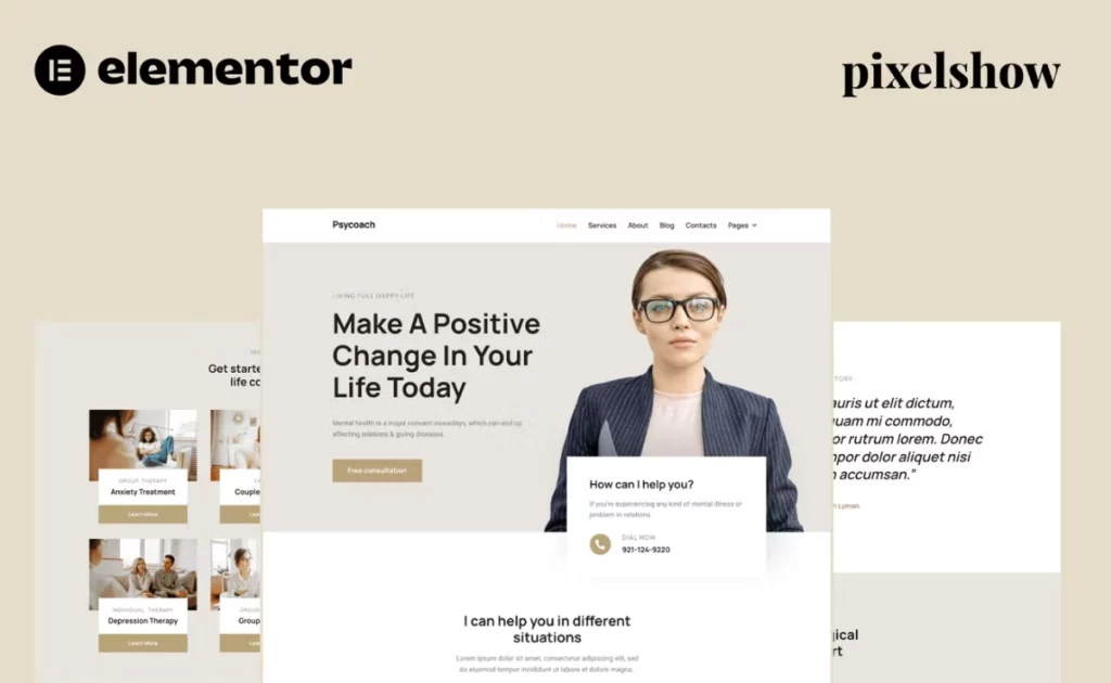 Psycoach – Life Coach &amp; Psychologist Elementor Pro Full Site Kit