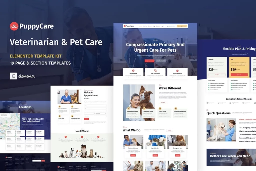 PuppyCare – Vetenarian &amp; Pet Care WordPress Elementor Template Kit