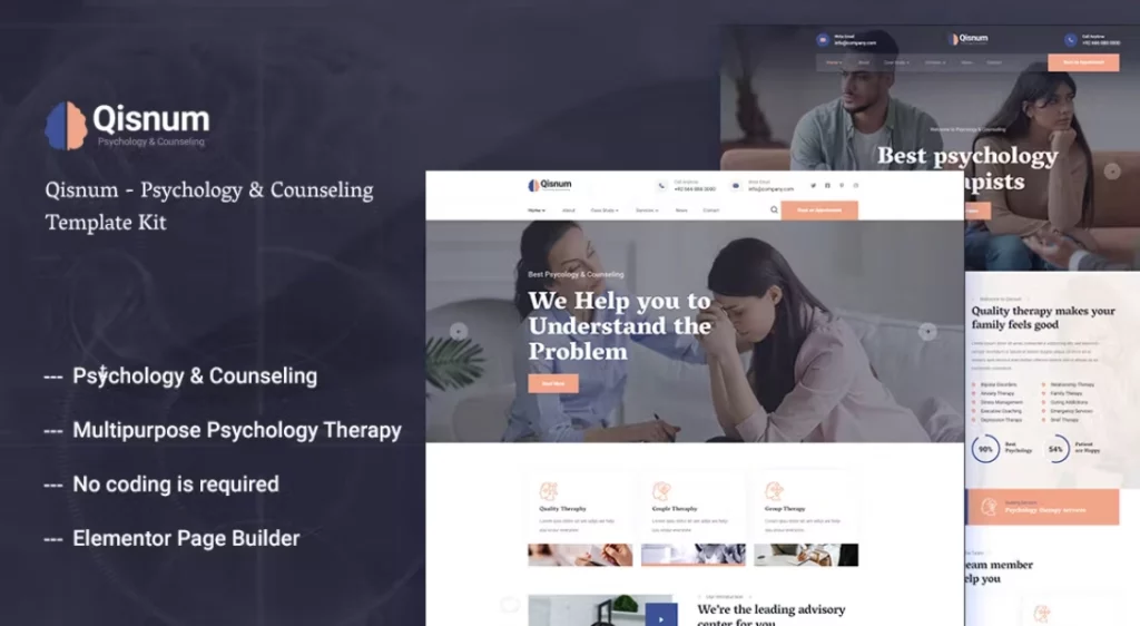 Qisnum – Psychology &amp; Counseling Elementor Template Kit