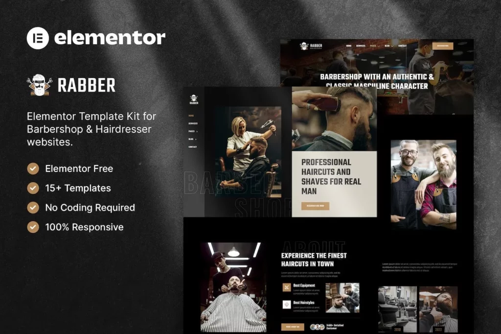 Rabber – Barbershop &amp; Hairdresser Elementor Template Kit