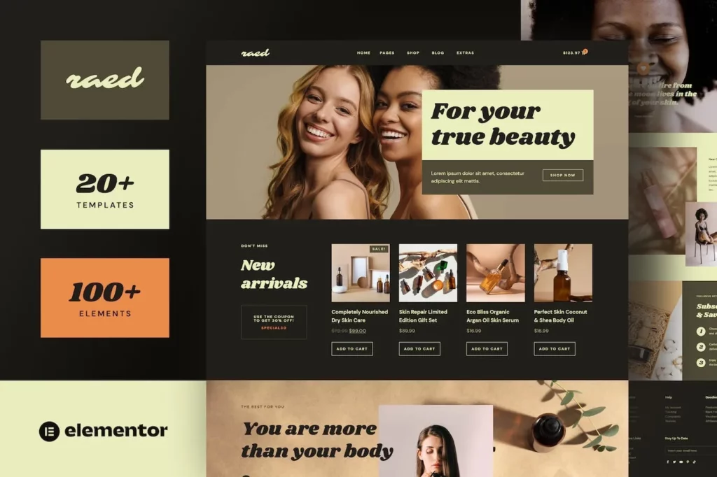 Raed – Organic Cosmetics &amp; Natural Beauty Shop Elementor Template Kit