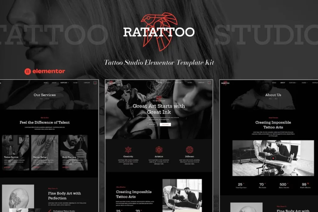 Ratattoo – Tattoo Studio Elementor Template Kit