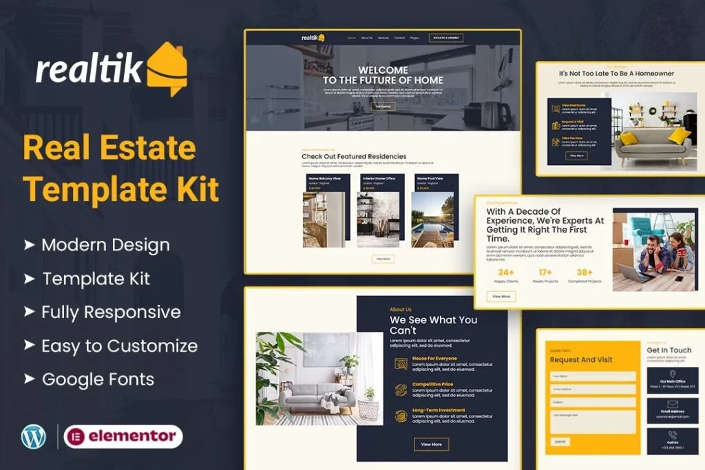 Realtik – Real Estate &amp; Property Sales Elementor Template Kit