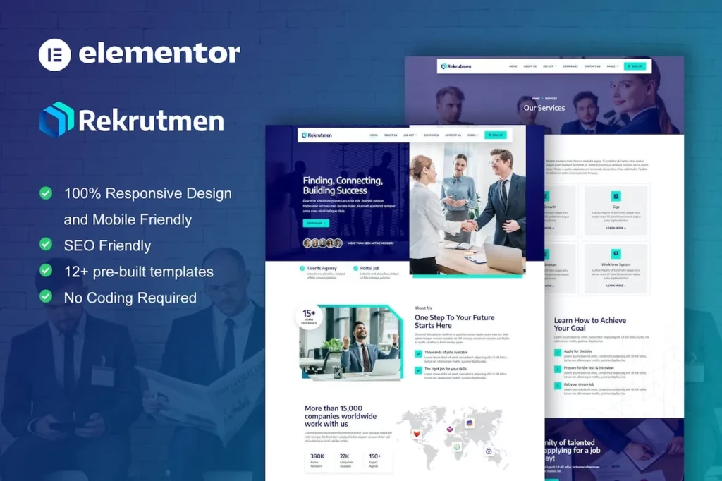 Rekrutmen – Human Resource &amp; Recruitment Agency Elementor Template Kit