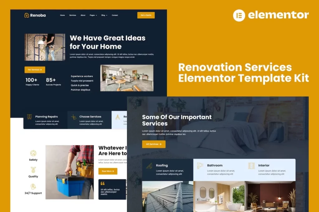 Renoba – Renovation Services Elementor Template Kit