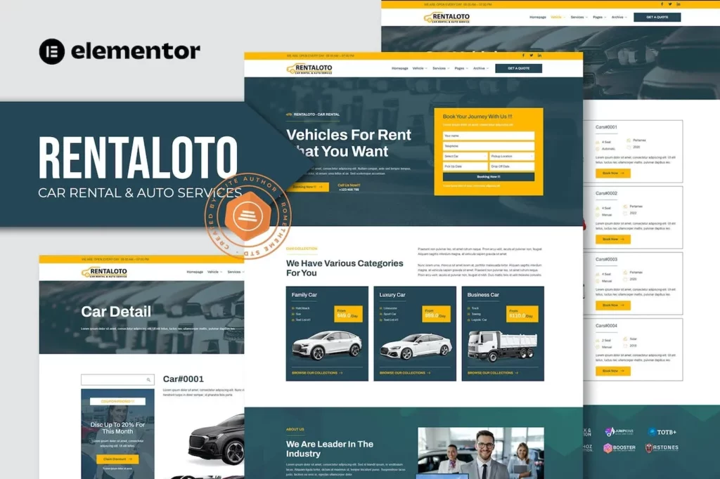 Rentaloto – Car Rental &amp; Auto Services Elementor Template Kit