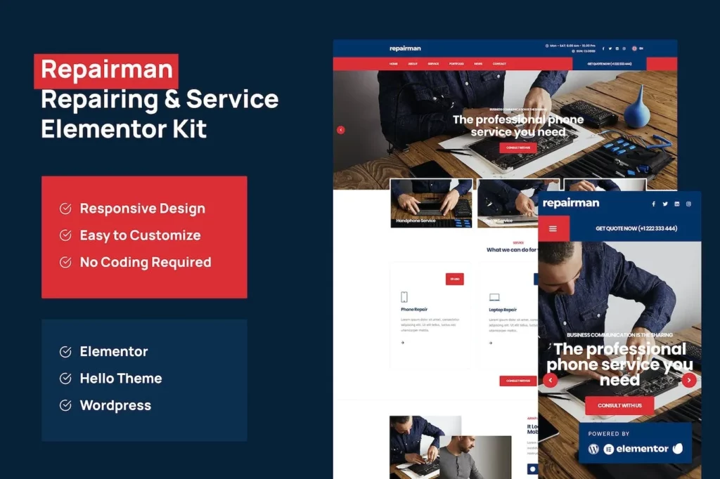 Repairman – Gadget Repair &amp; Service Elementor Template Kit