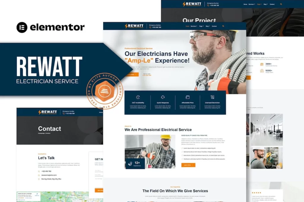 Rewatt – Professional Electrical Services Elementor Template Kit