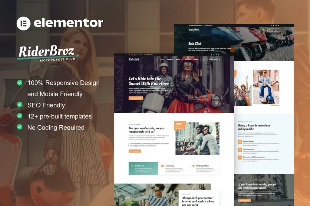RiderBroz – Motorcycle Club Elementor Template Kit