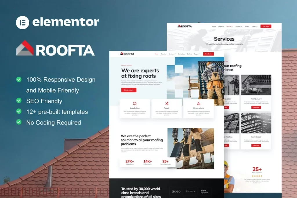 Roofta – Roofing Services Elementor Template Kit