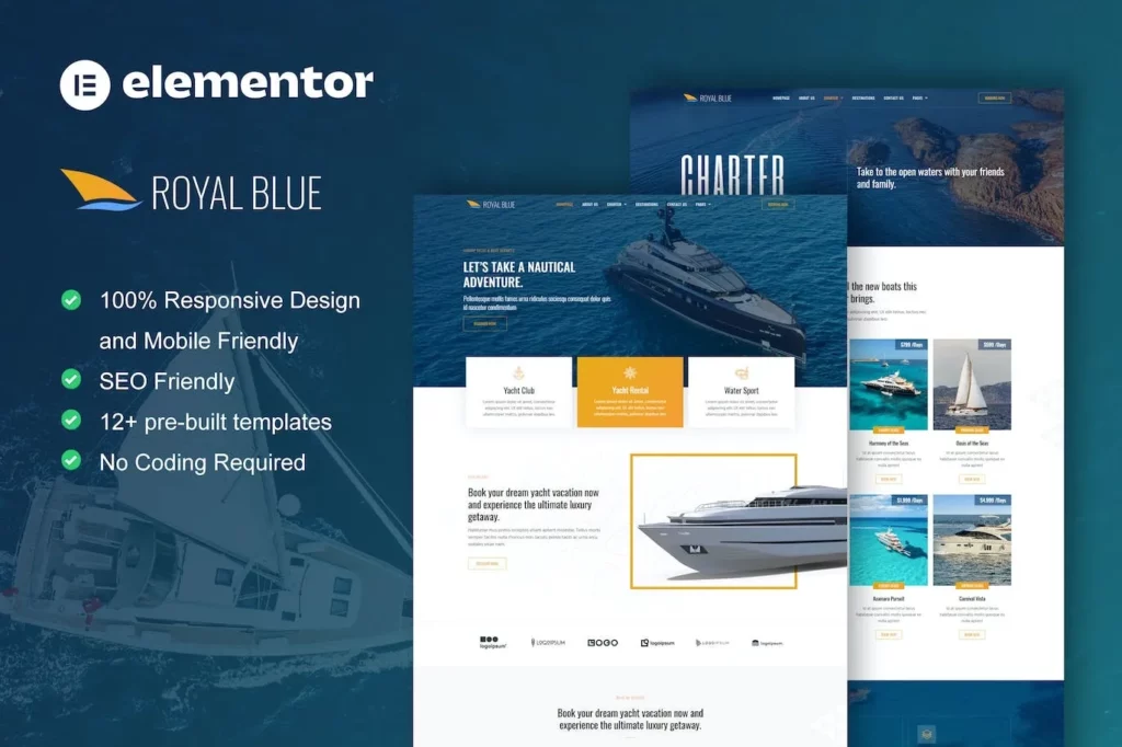 RoyalBlue – Yacht Club &amp; Boat Rental Elementor Template Kit