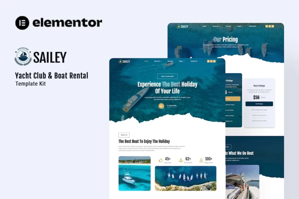 Sailey – Yacht Club &amp; Boat Rental Elementor Template Kit