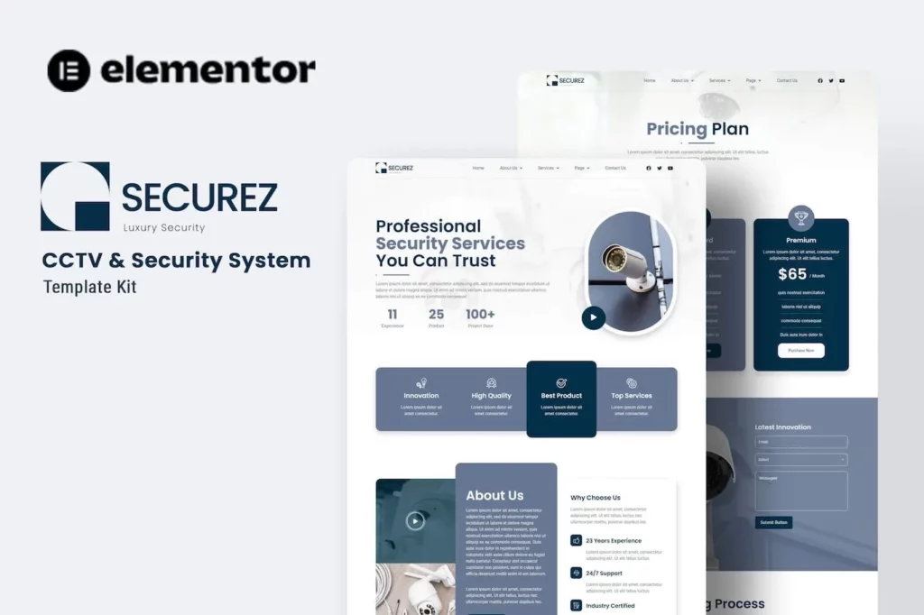 Securez – CCTV &amp; Security System Elementor Template Kit